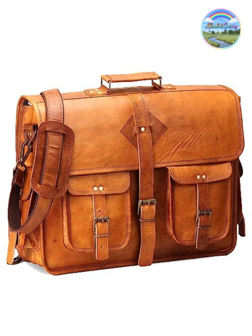 Full Grain Leather Messenger Bag Fits 17 in Laptop Briefcase for Work Travel